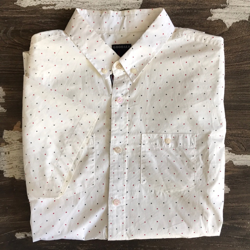 Goodale Short Sleeve Button Down Red & Blue Dot